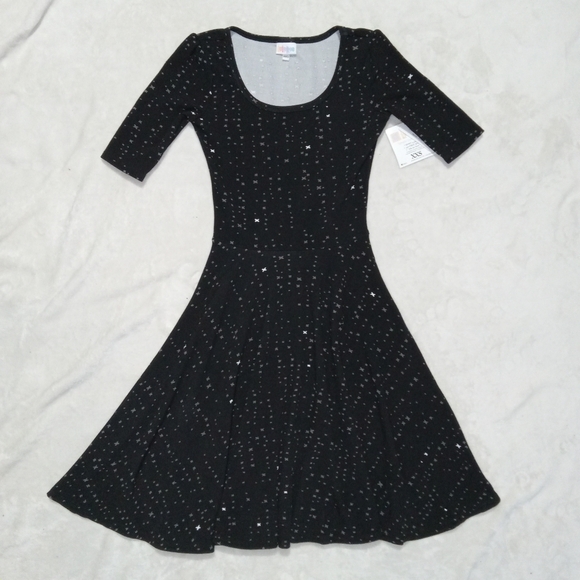 LulaRoe NWT Black & White Print Nicole 1/4sleeve Fit & Flare Dress XXS - Picture 1 of 8